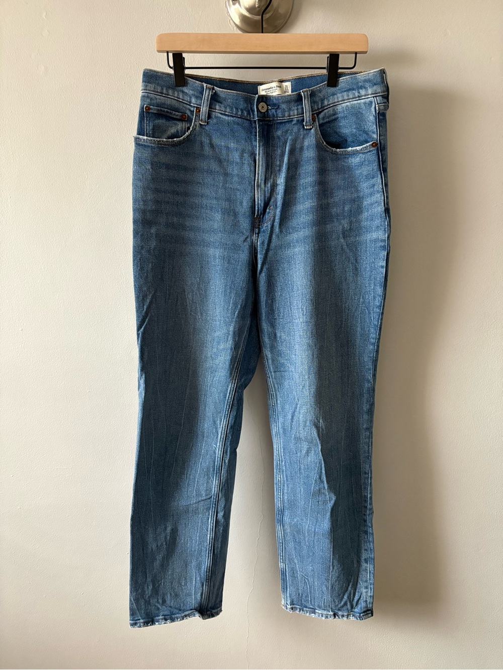 Abercrombie & Fitch High Waist Cropped Ankle Jeans in Medium Blue Denim